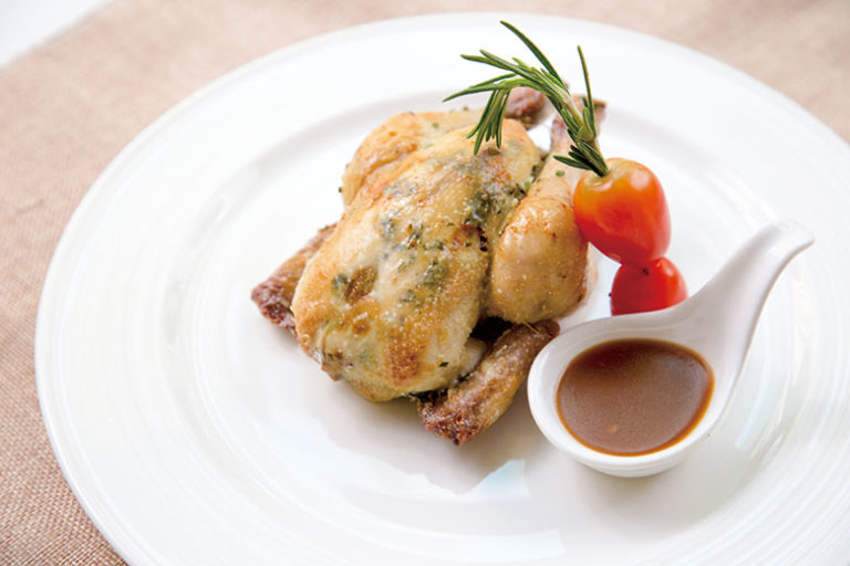 香草牛油燒春雞釀蘑菇意大利飯