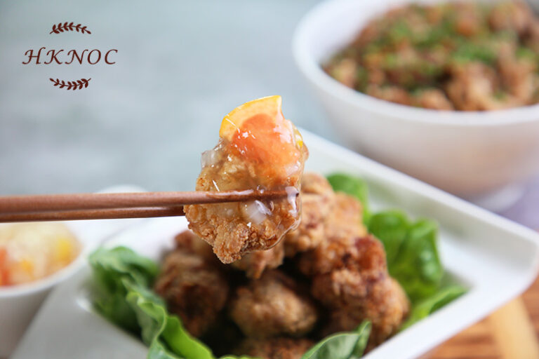 脆炸西班牙豬肉粒配柚子蜜醬汁及 芝麻照燒汁炒西班牙豬肉