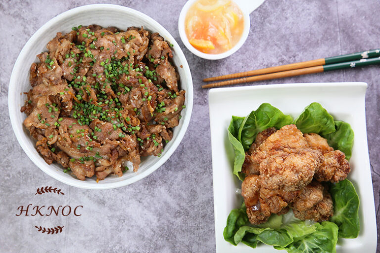 脆炸西班牙豬肉粒配柚子蜜醬汁及 芝麻照燒汁炒西班牙豬肉