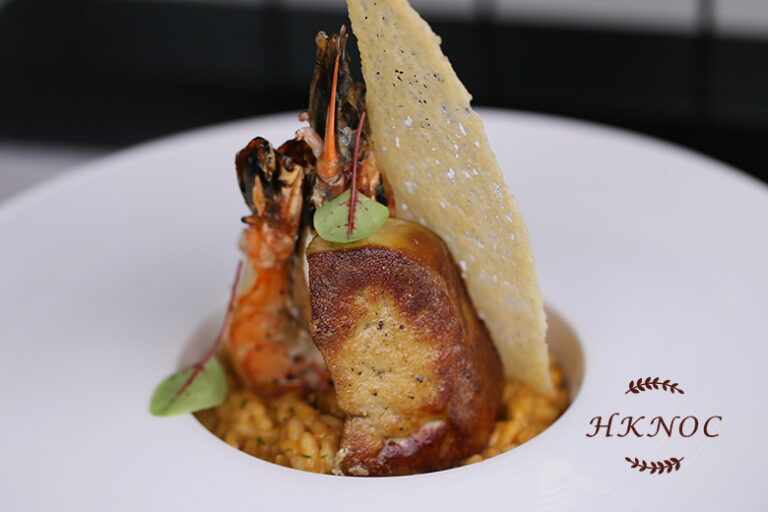 煎大蝦拼鴨肝配蝦準意大利飯