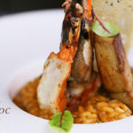 煎大蝦拼鴨肝配蝦準意大利飯