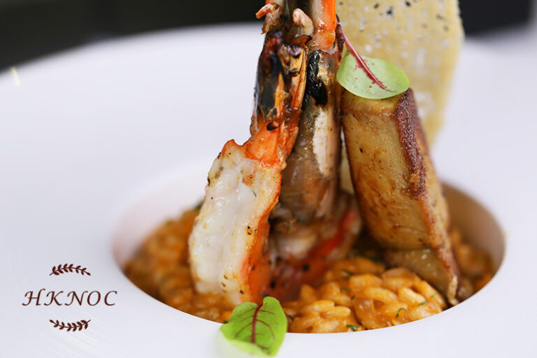 煎大蝦拼鴨肝配蝦準意大利飯