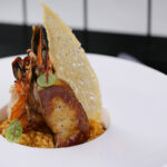 煎大蝦拼鴨肝配蝦準意大利飯