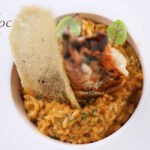 煎大蝦拼鴨肝配蝦準意大利飯