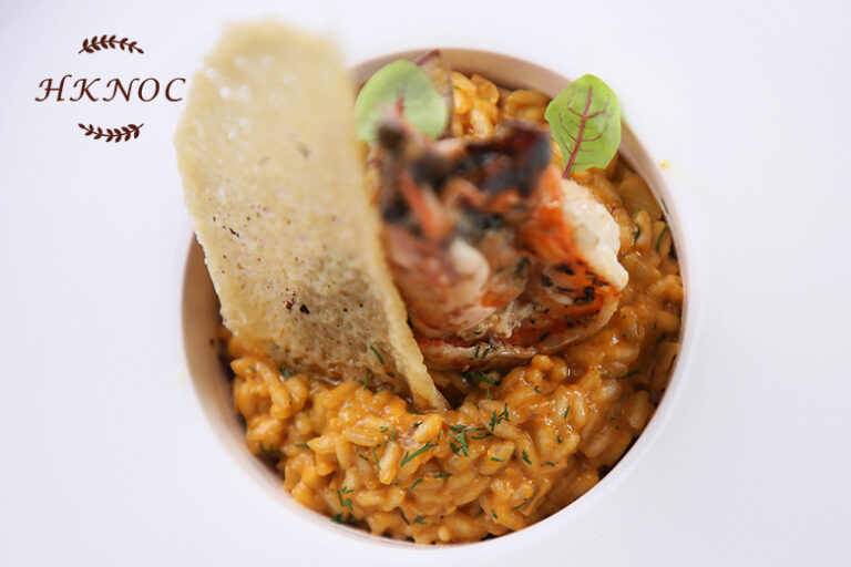 煎大蝦拼鴨肝配蝦準意大利飯