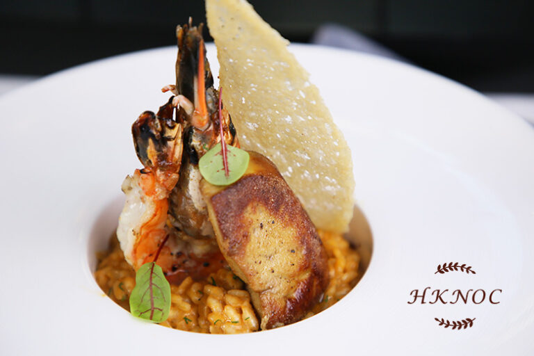 煎大蝦拼鴨肝配蝦準意大利飯