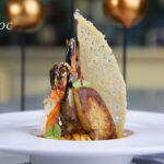 煎大蝦拼鴨肝配蝦準意大利飯