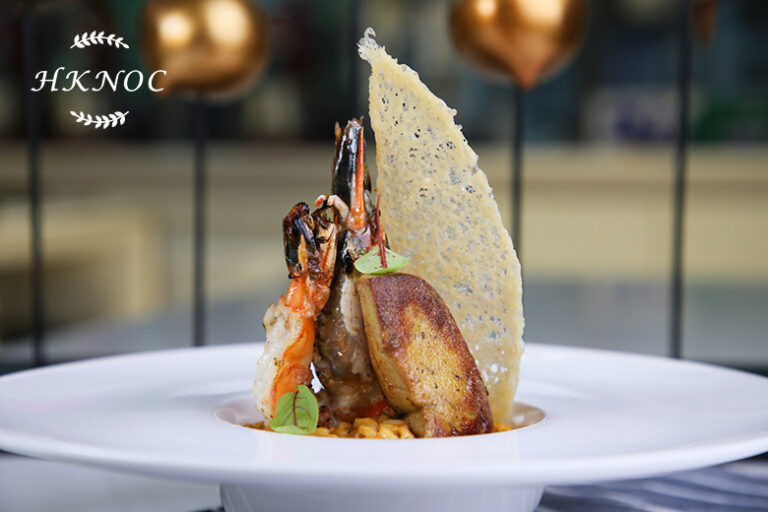 煎大蝦拼鴨肝配蝦準意大利飯