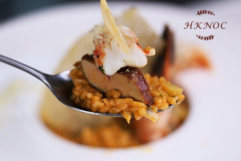 煎大蝦拼鴨肝配蝦準意大利飯