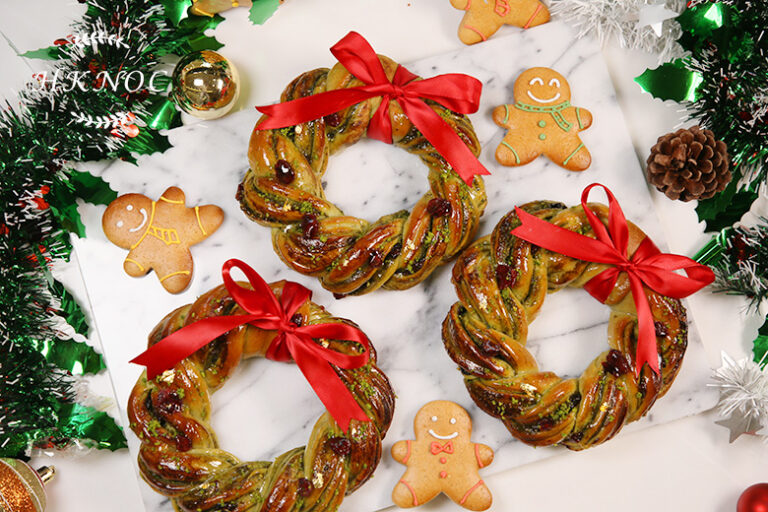 開心果蔓越莓布里歐花環配傳統聖誕薑餅人
